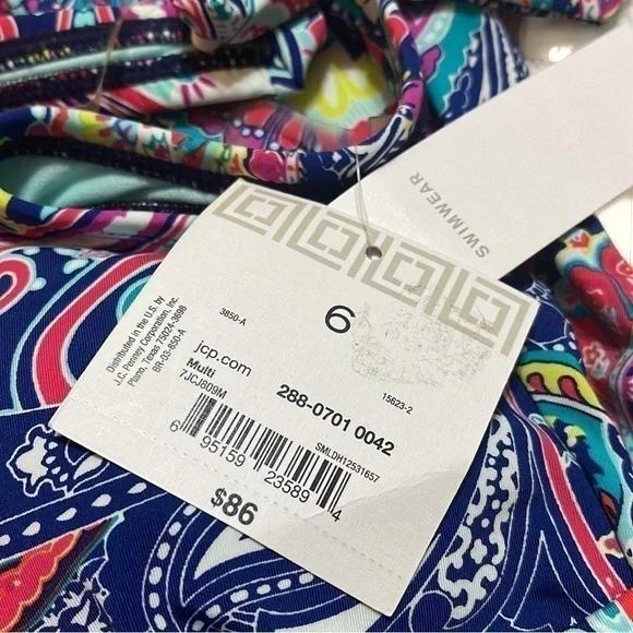 Liz Claiborne Paisley One Piece Swimsuit Women’s Size 6 Gold Embellishments - Picture 7 of 9